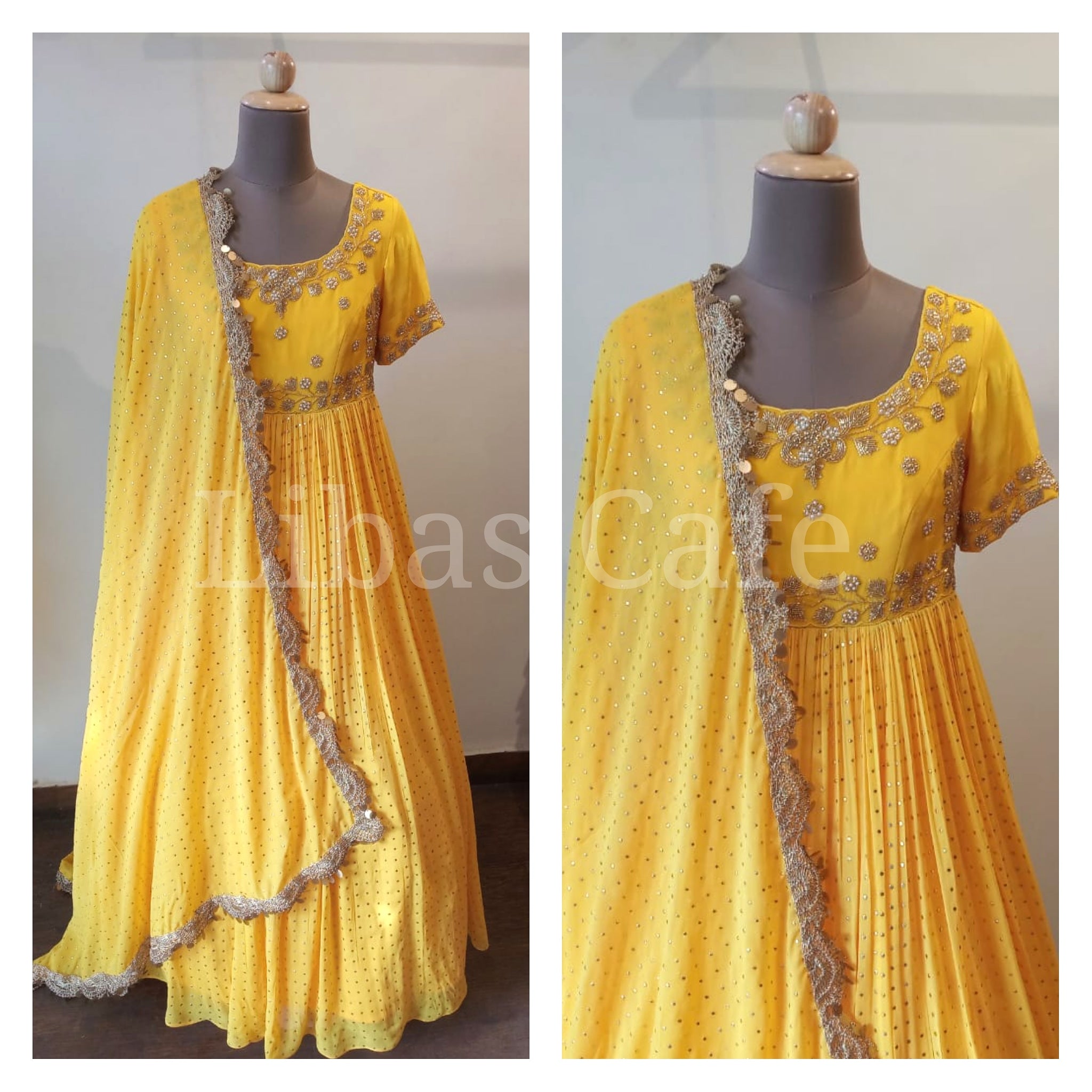 Yellow Mukaish Anarkali Suit